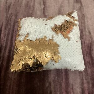 Glam Sequin Accent Pillow - Gold and White